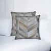Set of Two 18" Gray Cowhide Chevron Throw Pillows