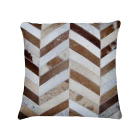 Set of Two Natural and Brown Chevron Cowhide Throw Pillows