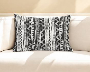 14" X 20" Black And White Fabric Lumbar Throw Pillow