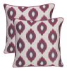 Set of Two Purple and Ivory Ikat Poly Cotton Blend Throw Pillow Cover