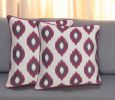 Set of Two Purple and Ivory Ikat Poly Cotton Blend Throw Pillow Cover