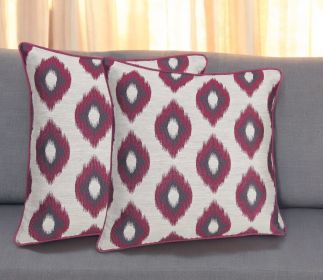 Set of Two Purple and Ivory Ikat Poly Cotton Blend Throw Pillow Cover