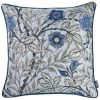 17" Beige And Blue Floral Fabric Throw Pillow Cover