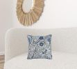 17" Beige And Blue Floral Fabric Throw Pillow Cover