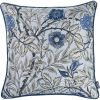 17" Beige And Blue Floral Fabric Throw Pillow Cover