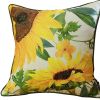 Set of Two 18" Green White And Yellow Sunflowers Fabric Throw Pillow Covers