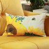 Set of Two 12" X 20" White And Yellow Bee Sunflowers Fabric Lumbar Throw Pillow Covers