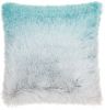 20" Turquoise and Silver Ombre Faux Fur Throw Pillow