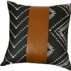 Set of Two 17" Black White And Brown Geometric Faux Leather And Fabric Throw Pillow Covers