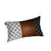 Set Of 4 Black And White Reverse With Faux Leather Lumbar Pillow Covers
