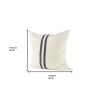 22" Beige and Blue Striped Linen Throw Pillow Cover