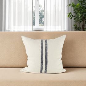 22" Beige and Blue Striped Linen Throw Pillow Cover