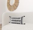 White And Gray Fringed Lumbar Pillow Cover