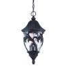 Three Light Matte Black Leaf Detail Hanging Light