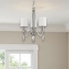 Silver Candle Style Three Light Metal and Crystals Dimmable Chandelier With White Shades