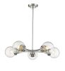Silver Five Light Metal Dimmable Chandelier With Clear Shades