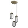 Gold Caged Three Light Metal Dimmable Chandelier With Black Shades