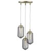 Gold Caged Three Light Metal Dimmable Chandelier With Black Shades