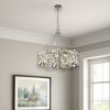 Silver Shaded Four Light Metal and Crystals Dimmable Chandelier With Silver Shades