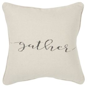Gray and Cream Canvas Gather Decorative Throw Pillow