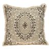 18" Beige And Brown Geometric Cotton Blend Throw Pillow with Fringes And Texture