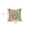 18" Beige And Brown Geometric Cotton Blend Throw Pillow with Fringes And Texture
