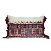 14" X 20" Blue Burgundy And Cream Abstract Cotton Blend Throw Pillow with Tassels