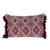 14" X 20" Blue Burgundy And Cream Abstract Cotton Blend Throw Pillow with Tassels