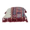 14" X 20" Blue Burgundy And Cream Abstract Cotton Blend Throw Pillow with Tassels