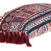 14" X 20" Blue Burgundy And Cream Abstract Cotton Blend Throw Pillow with Tassels
