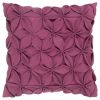 18" Magenta Floral Wool Blend Throw Pillow With Applique