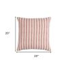 20" Red and Natural Ticking Stripe Cotton Throw Pillow