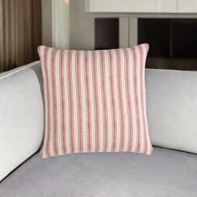 20" Red and Natural Ticking Stripe Cotton Throw Pillow