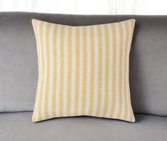 20" Yellow And Natural Ticking Stripe Cotton Canvas Throw Pillow