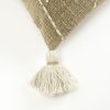 Khaki Cream Kantha Stitch Tasseled Throw Pillow