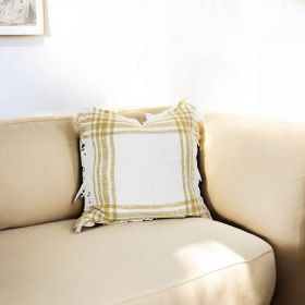 White Gold Open Plaid Textured Throw Pillow