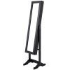 Black Wood Jewelry Storage Cabinet Freestanding Floor Mirror