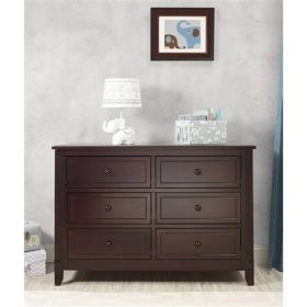SF Home Kids Bedroom 6-Drawer Dresser in Espresso Wood Finish