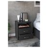 Modern 2-Drawer Nightstand End Table with Open Shelf in Black Wood Finish