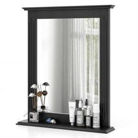 Black Rectangular 27 x 22.5 inch Wall-Mounted Bathroom Mirror with Storage Shelf