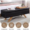 Mid-Century Modern Black Faux Leather End of Bed Storage Bench Ottoman