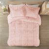 Full/Queen Pink Blush White Reversible Soft Sherpa Faux Fur 3-PC Comforter Set