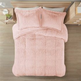 Full/Queen Pink Blush White Reversible Soft Sherpa Faux Fur 3-PC Comforter Set