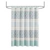 72 x 72-in Cotton Shower Curtain with Teal Blue Grey Cream White Paisley Pattern