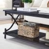 Modern Industrial Black Metal Wood Coffee Table with Bottom Storage Shelf