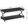 Modern Industrial Black Metal Wood Coffee Table with Bottom Storage Shelf