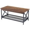 Modern Classic Metal Wood Coffee Table with Bottom Storage Shelf