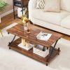 Modern Industrial Black Metal Brown Wood Coffee Table with Lower Storage Shelf