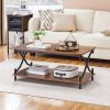Modern Industrial Black Metal Brown Wood Coffee Table with Lower Storage Shelf