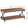 Modern Industrial Black Metal Brown Wood Coffee Table with Lower Storage Shelf